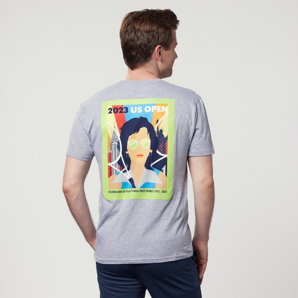 Gray US Open Collection 2023 Theme Art T-Shirt Billie Jean King 2023 Logo XL